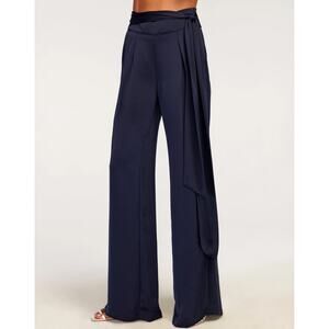 Ramy Brook Navy Blue Jennie Belted Wide Leg Trousers Pants Size 12